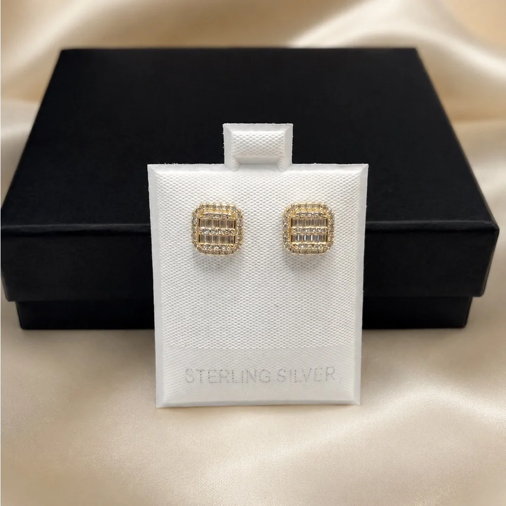 925 Sterling Silver  0.40CTW MOISSANITE Pave Square Stud Earrings